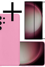 NoXx Hoes Geschikt voor Samsung S23 Ultra Hoesje Cover Siliconen Back Case Hoes Met Screenprotector - Lichtroze