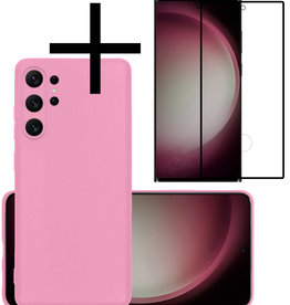NoXx NoXx Samsung Galaxy S23 Ultra Hoesje Siliconen Met Screenprotector - Lichtroze