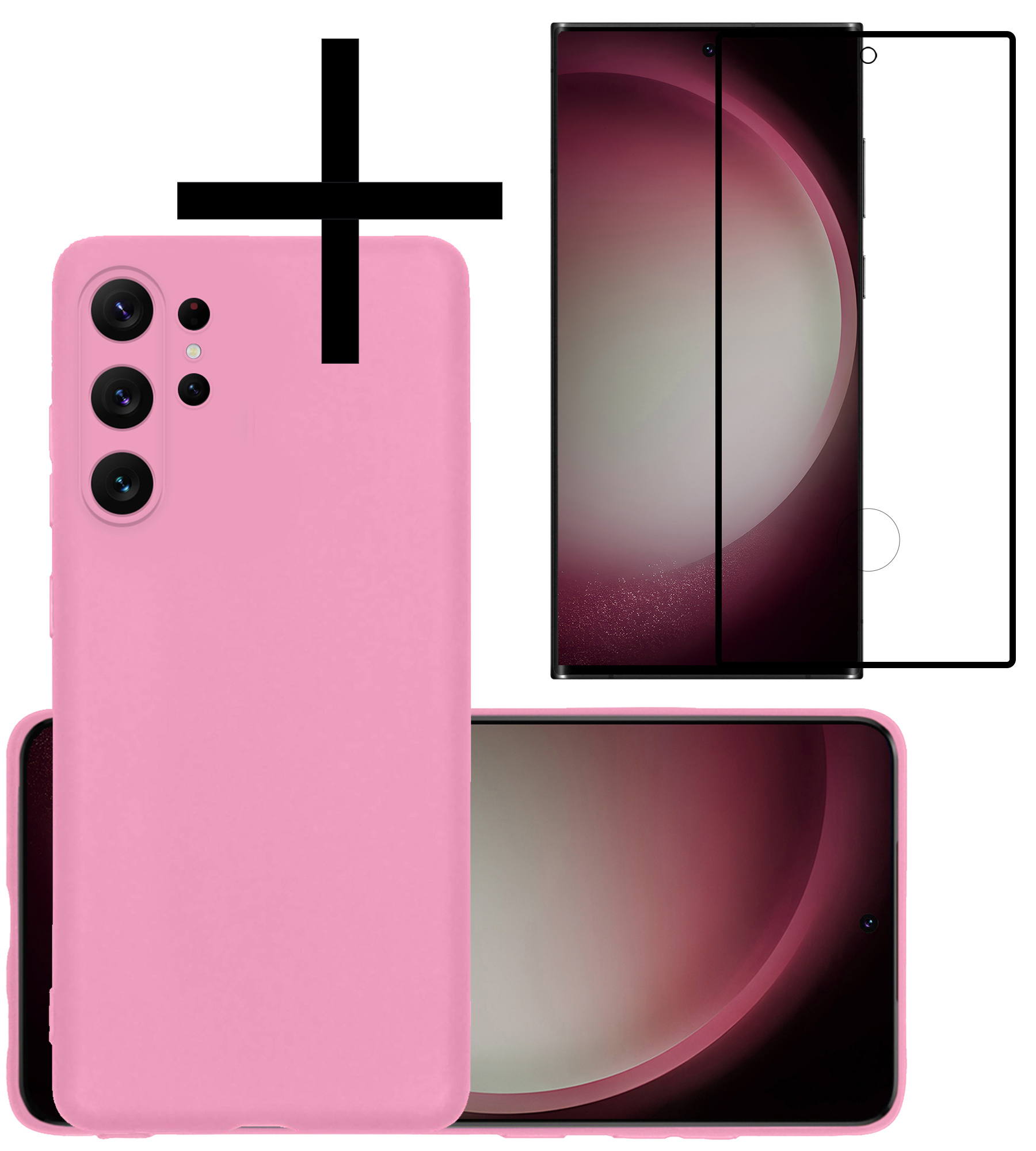 NoXx Hoes Geschikt voor Samsung S23 Ultra Hoesje Cover Siliconen Back Case Hoes Met Screenprotector - Lichtroze