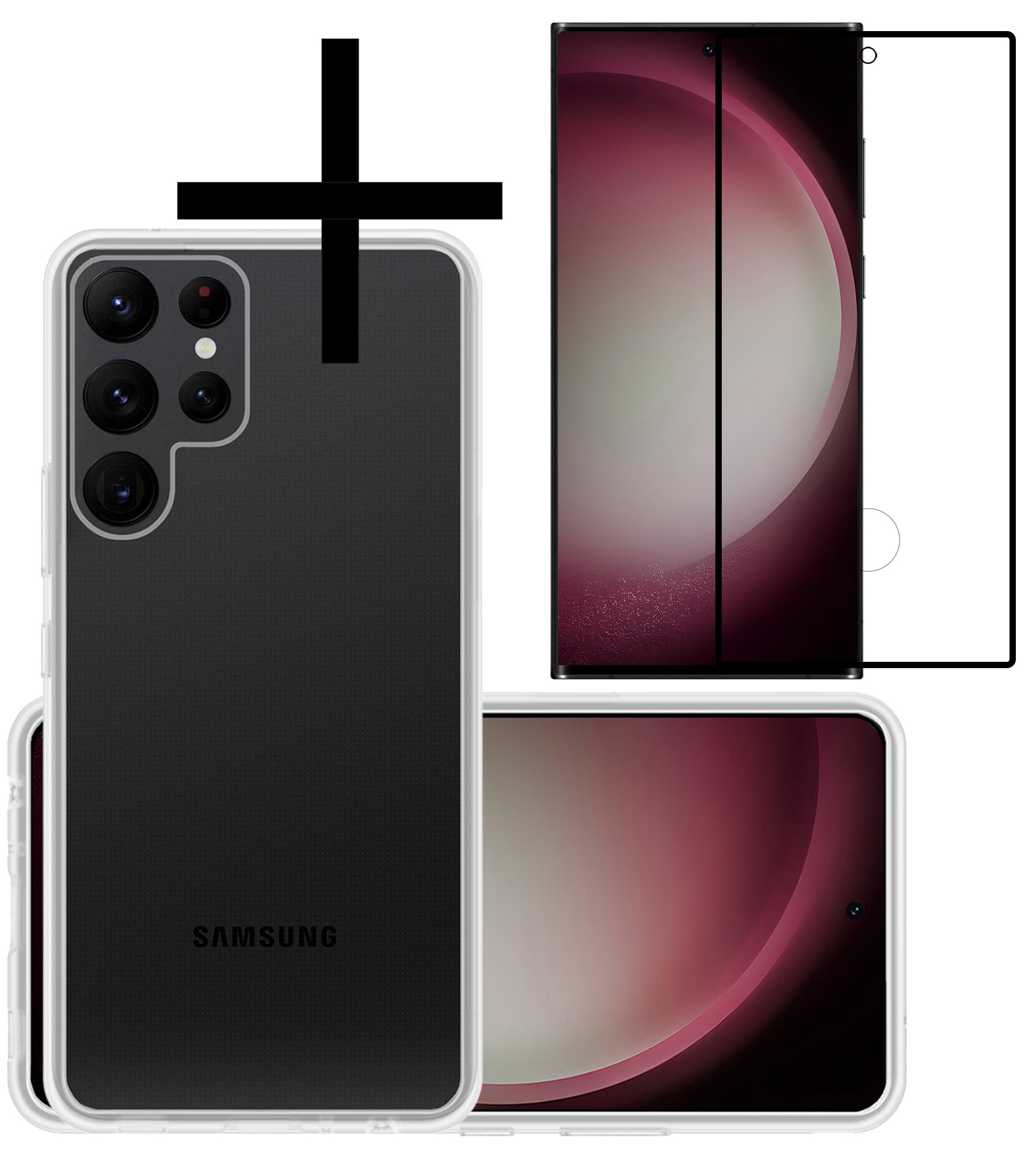 NoXx Hoes Geschikt voor Samsung S23 Ultra Hoesje Cover Siliconen Back Case Hoes Met Screenprotector - Transparant