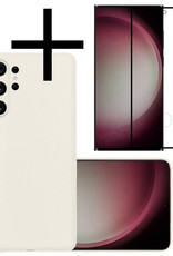 NoXx Hoes Geschikt voor Samsung S23 Ultra Hoesje Cover Siliconen Back Case Hoes Met Screenprotector - Wit