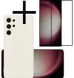 NoXx NoXx Samsung Galaxy S23 Ultra Hoesje Siliconen Met Screenprotector - Wit