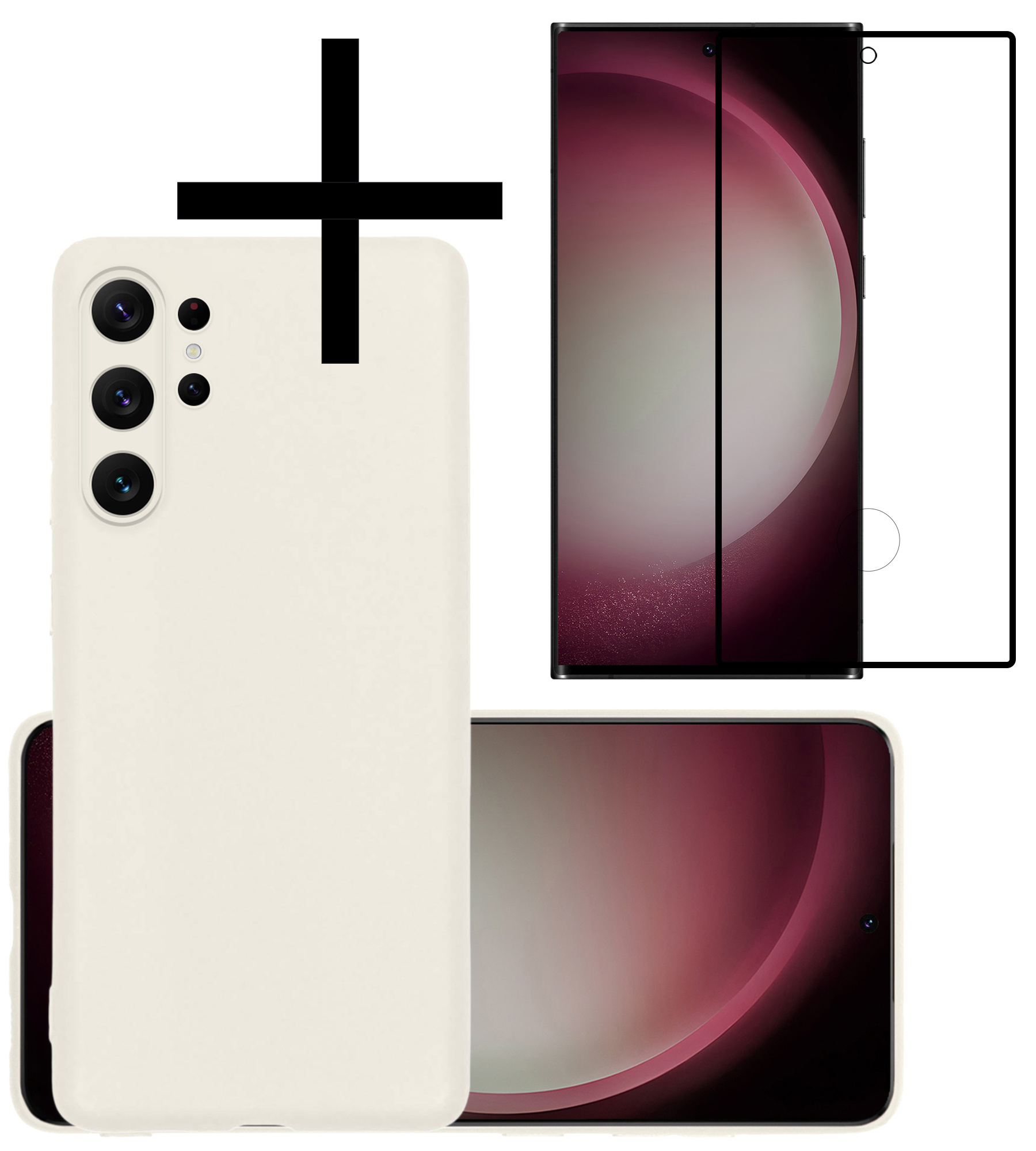 NoXx Hoes Geschikt voor Samsung S23 Ultra Hoesje Cover Siliconen Back Case Hoes Met Screenprotector - Wit