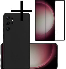NoXx NoXx Samsung Galaxy S23 Ultra Hoesje Siliconen Met Screenprotector - Zwart