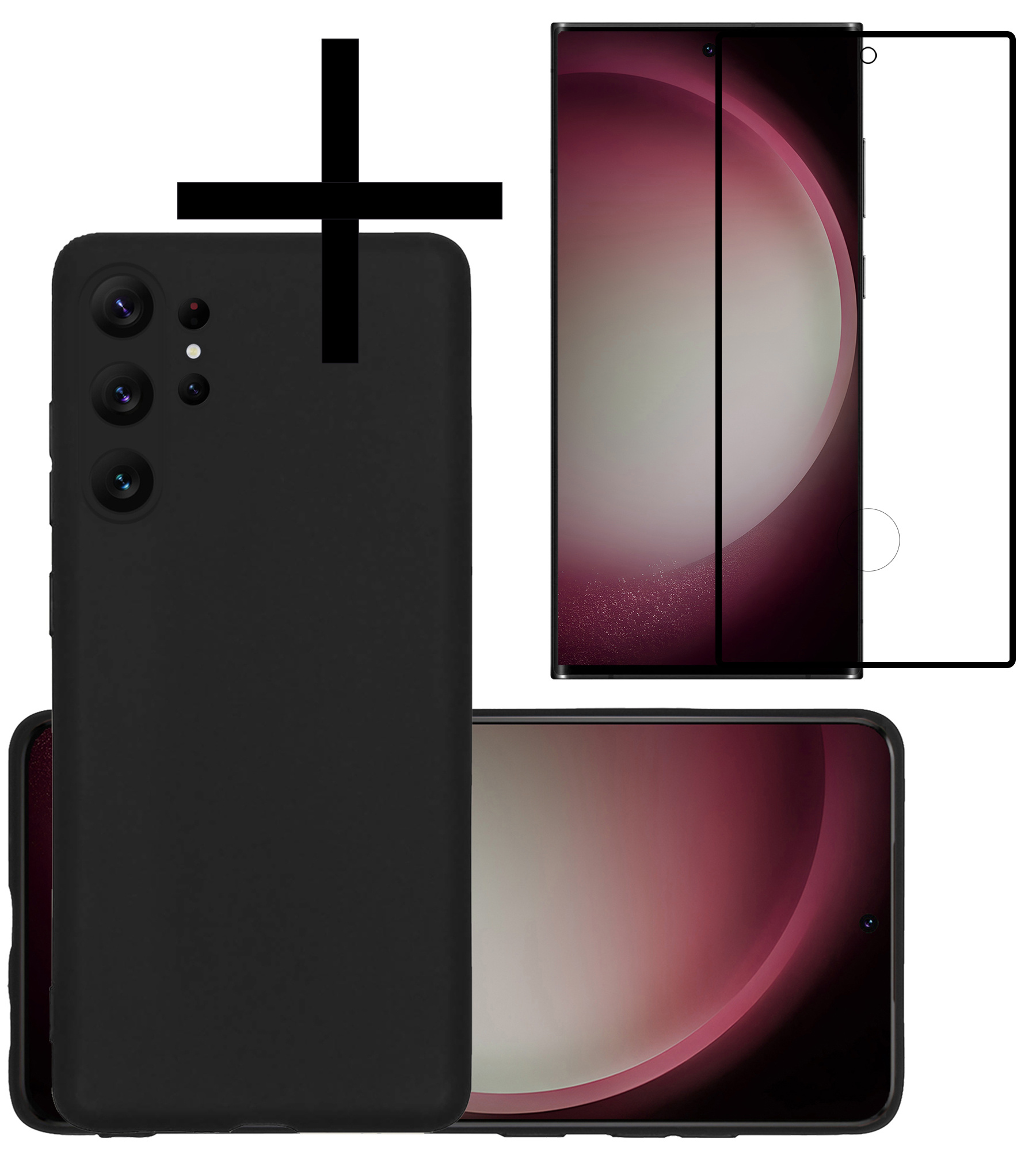 NoXx Hoes Geschikt voor Samsung S23 Ultra Hoesje Cover Siliconen Back Case Hoes Met Screenprotector - Zwart