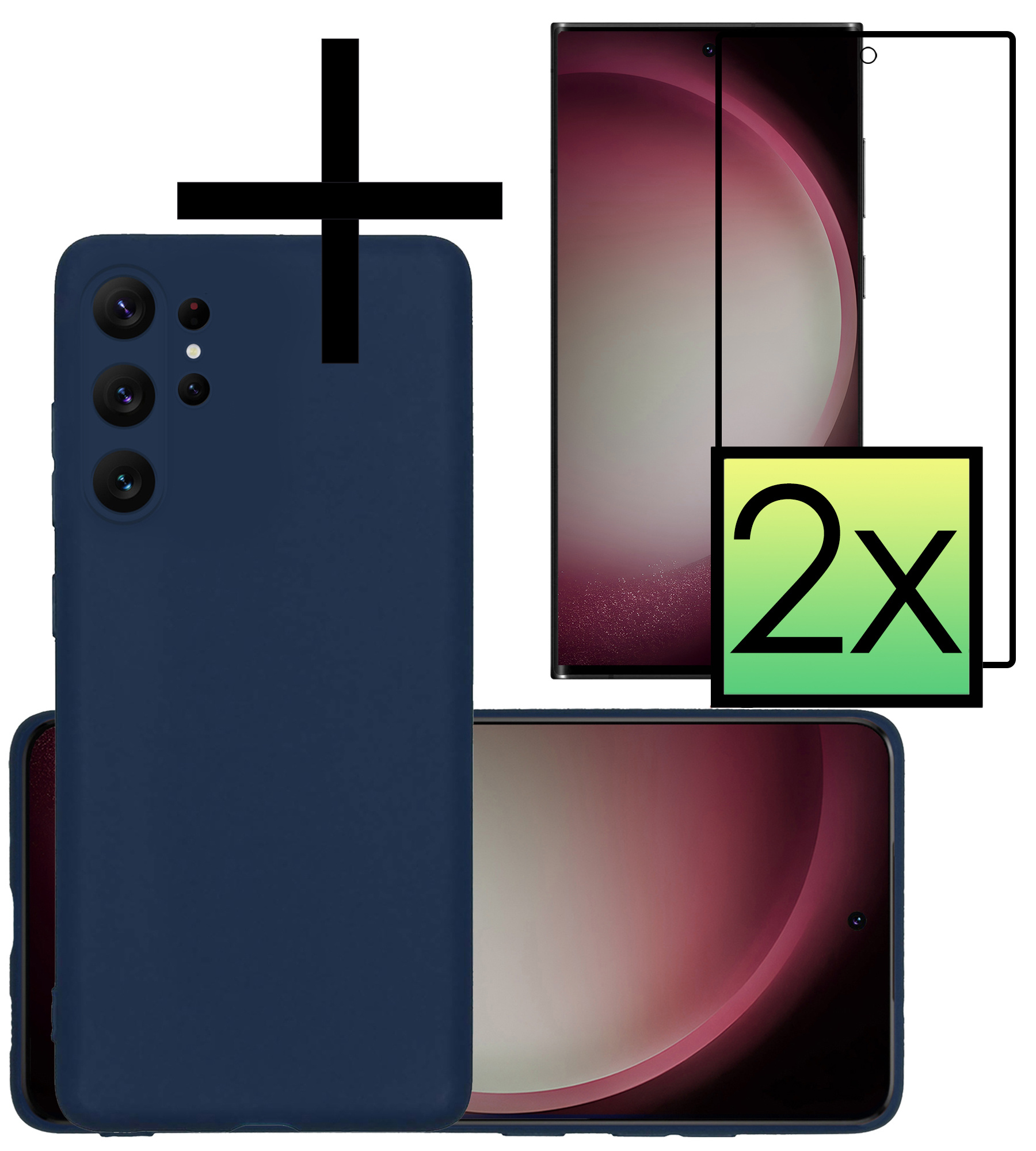 NoXx Hoes Geschikt voor Samsung S23 Ultra Hoesje Cover Siliconen Back Case Hoes Met 2x Screenprotector - Donkerblauw