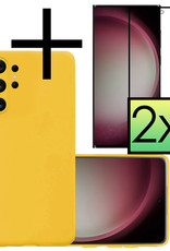 NoXx Hoes Geschikt voor Samsung S23 Ultra Hoesje Cover Siliconen Back Case Hoes Met 2x Screenprotector - Geel