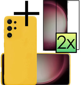 NoXx NoXx Samsung Galaxy S23 Ultra Hoesje Siliconen Met 2x Screenprotector - Geel