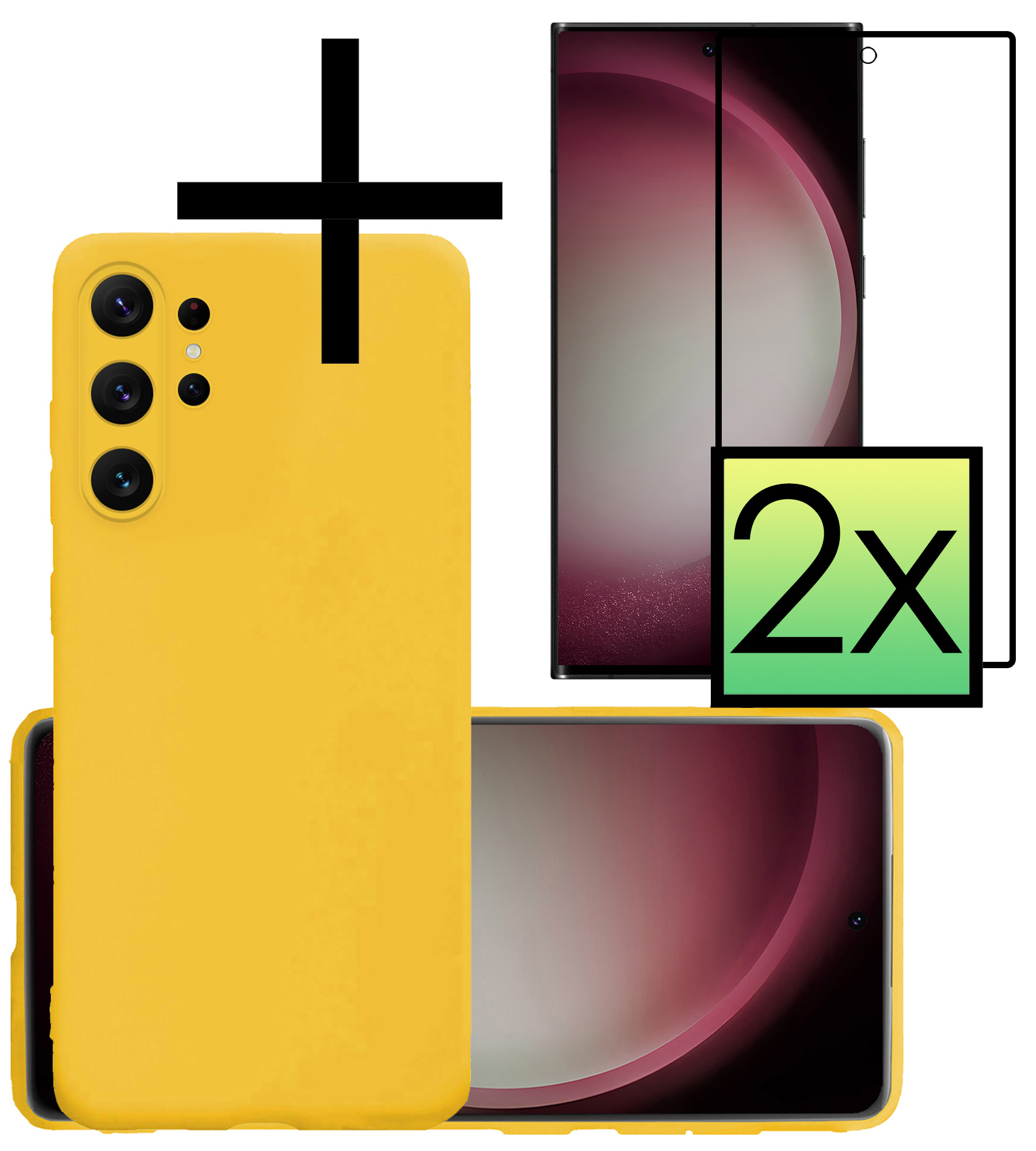 NoXx Hoes Geschikt voor Samsung S23 Ultra Hoesje Cover Siliconen Back Case Hoes Met 2x Screenprotector - Geel