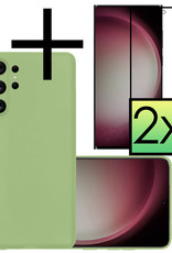 NoXx Hoes Geschikt voor Samsung S23 Ultra Hoesje Cover Siliconen Back Case Hoes Met 2x Screenprotector - Groen