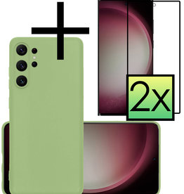 NoXx NoXx Samsung Galaxy S23 Ultra Hoesje Siliconen Met 2x Screenprotector - Groen