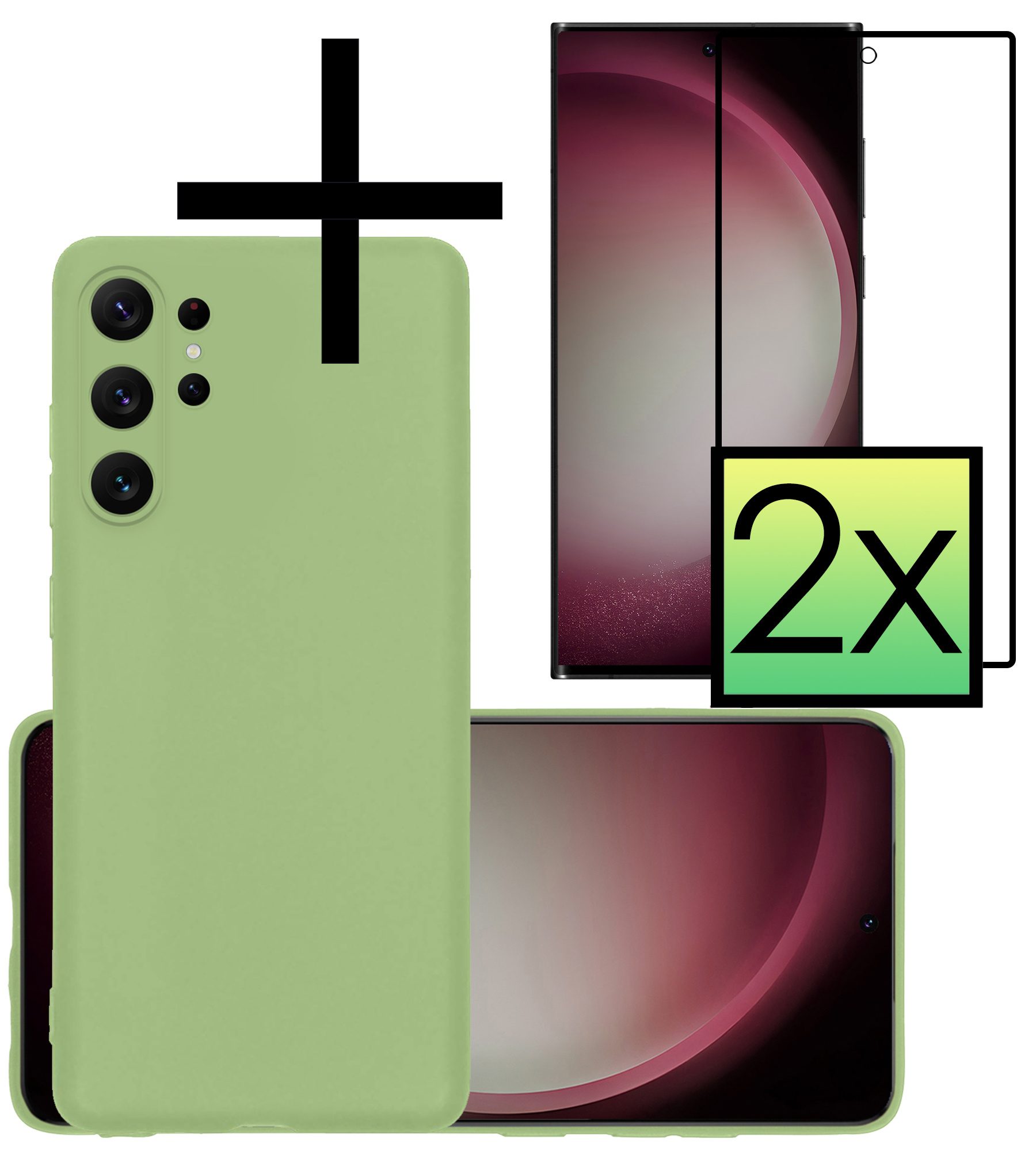 NoXx Hoes Geschikt voor Samsung S23 Ultra Hoesje Cover Siliconen Back Case Hoes Met 2x Screenprotector - Groen