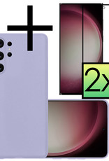 NoXx Hoes Geschikt voor Samsung S23 Ultra Hoesje Cover Siliconen Back Case Hoes Met 2x Screenprotector - Lila