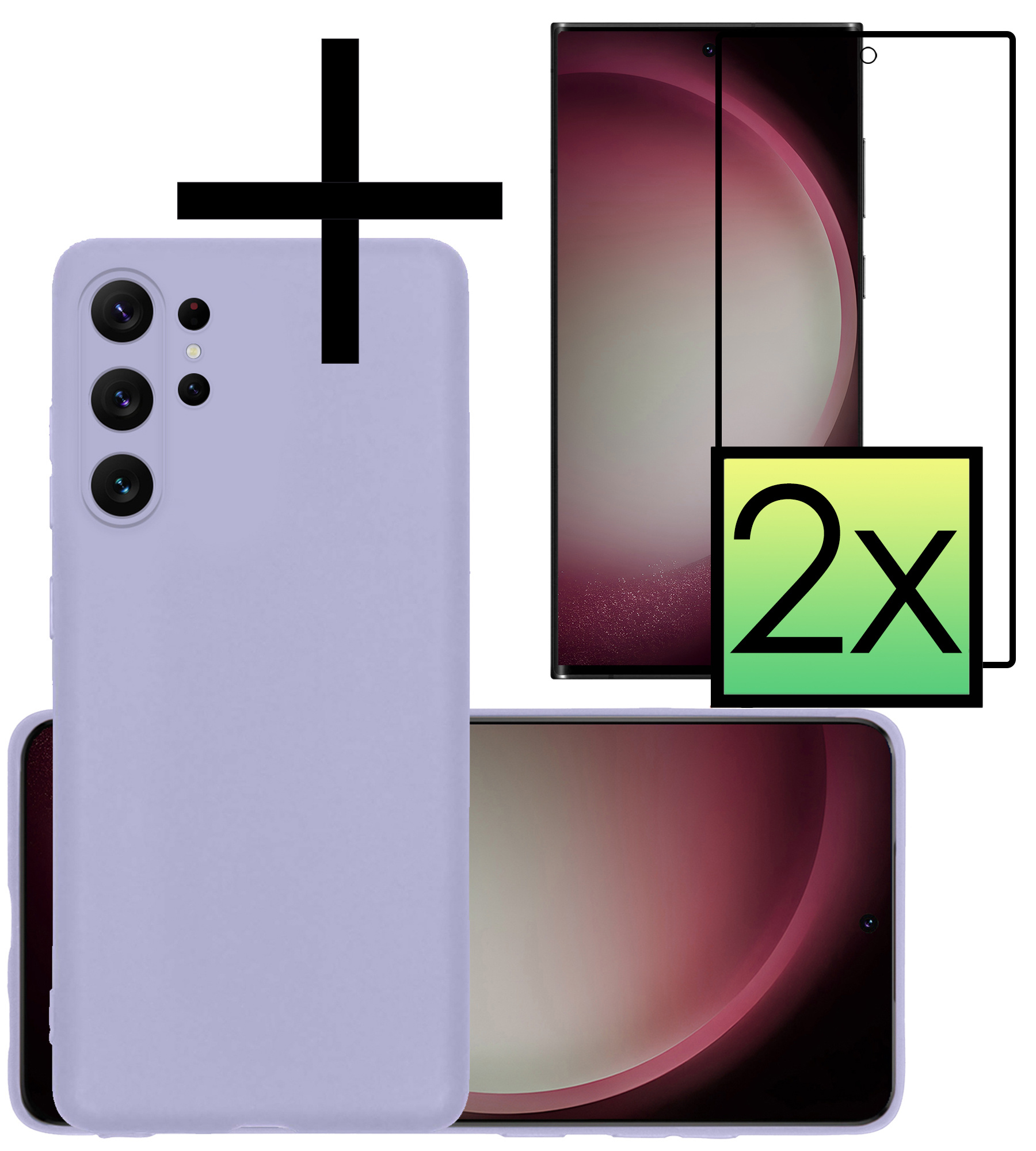 NoXx Hoes Geschikt voor Samsung S23 Ultra Hoesje Cover Siliconen Back Case Hoes Met 2x Screenprotector - Lila