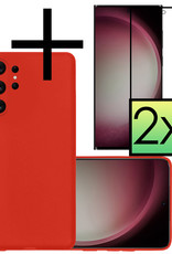 NoXx Hoes Geschikt voor Samsung S23 Ultra Hoesje Cover Siliconen Back Case Hoes Met 2x Screenprotector - Rood