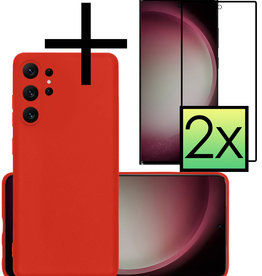 NoXx NoXx Samsung Galaxy S23 Ultra Hoesje Siliconen Met 2x Screenprotector - Rood