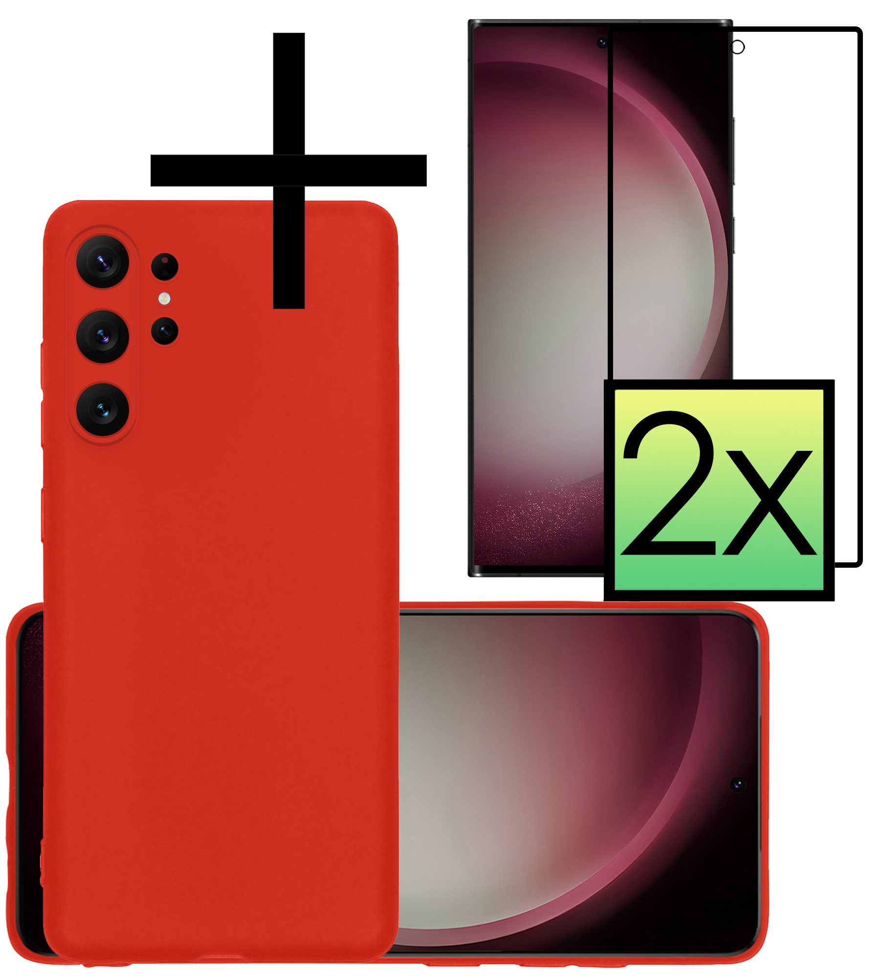 NoXx Hoes Geschikt voor Samsung S23 Ultra Hoesje Cover Siliconen Back Case Hoes Met 2x Screenprotector - Rood
