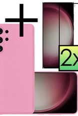 NoXx Hoes Geschikt voor Samsung S23 Ultra Hoesje Cover Siliconen Back Case Hoes Met 2x Screenprotector - Lichtroze