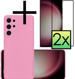 NoXx NoXx Samsung Galaxy S23 Ultra Hoesje Siliconen Met 2x Screenprotector - Lichtroze