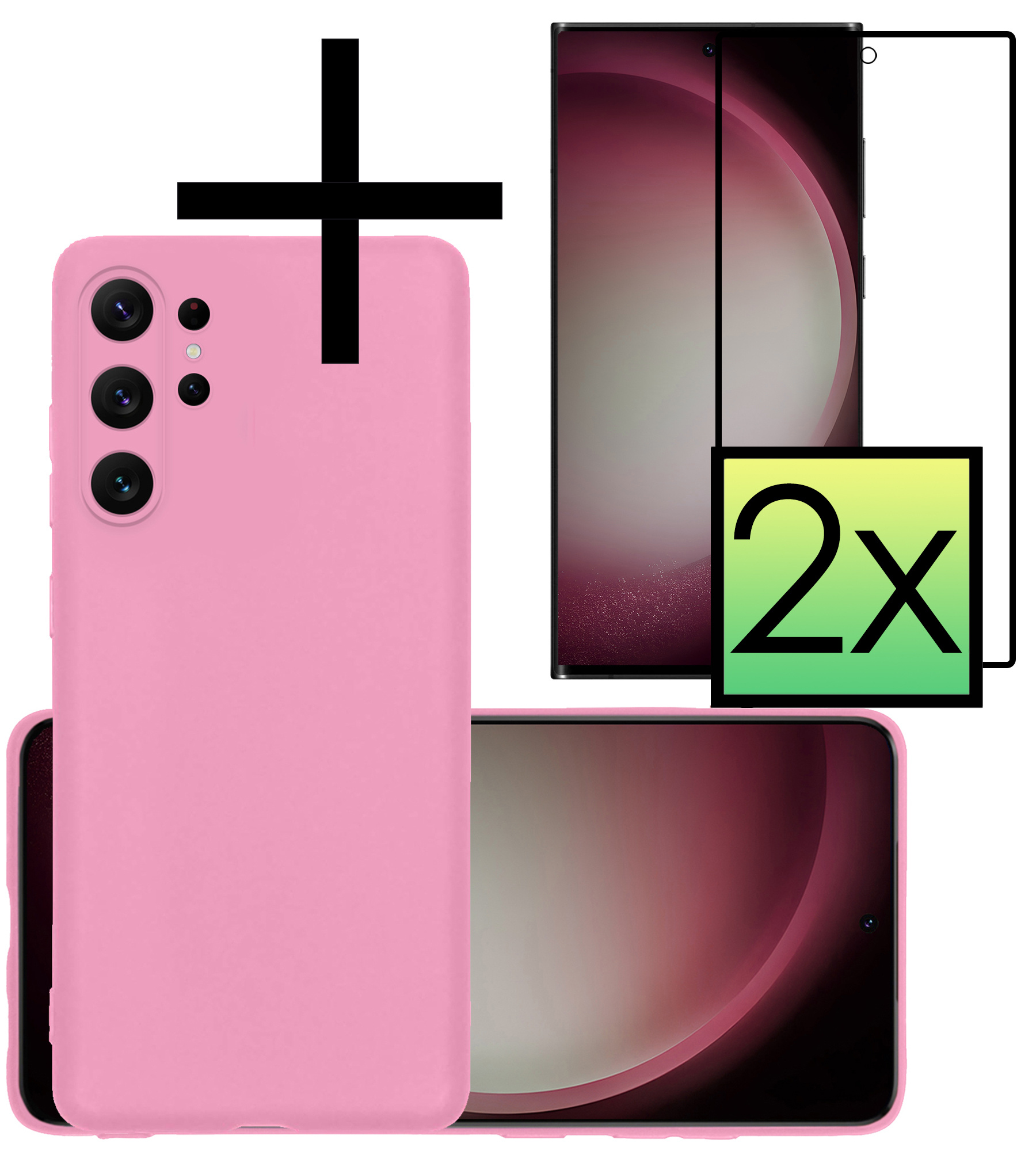 NoXx Hoes Geschikt voor Samsung S23 Ultra Hoesje Cover Siliconen Back Case Hoes Met 2x Screenprotector - Lichtroze