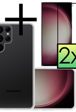 NoXx Hoes Geschikt voor Samsung S23 Ultra Hoesje Cover Siliconen Back Case Hoes Met 2x Screenprotector - Transparant