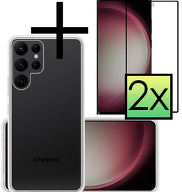 NoXx Samsung Galaxy S23 Ultra Hoesje Siliconen Met 2x Screenprotector - Transparant