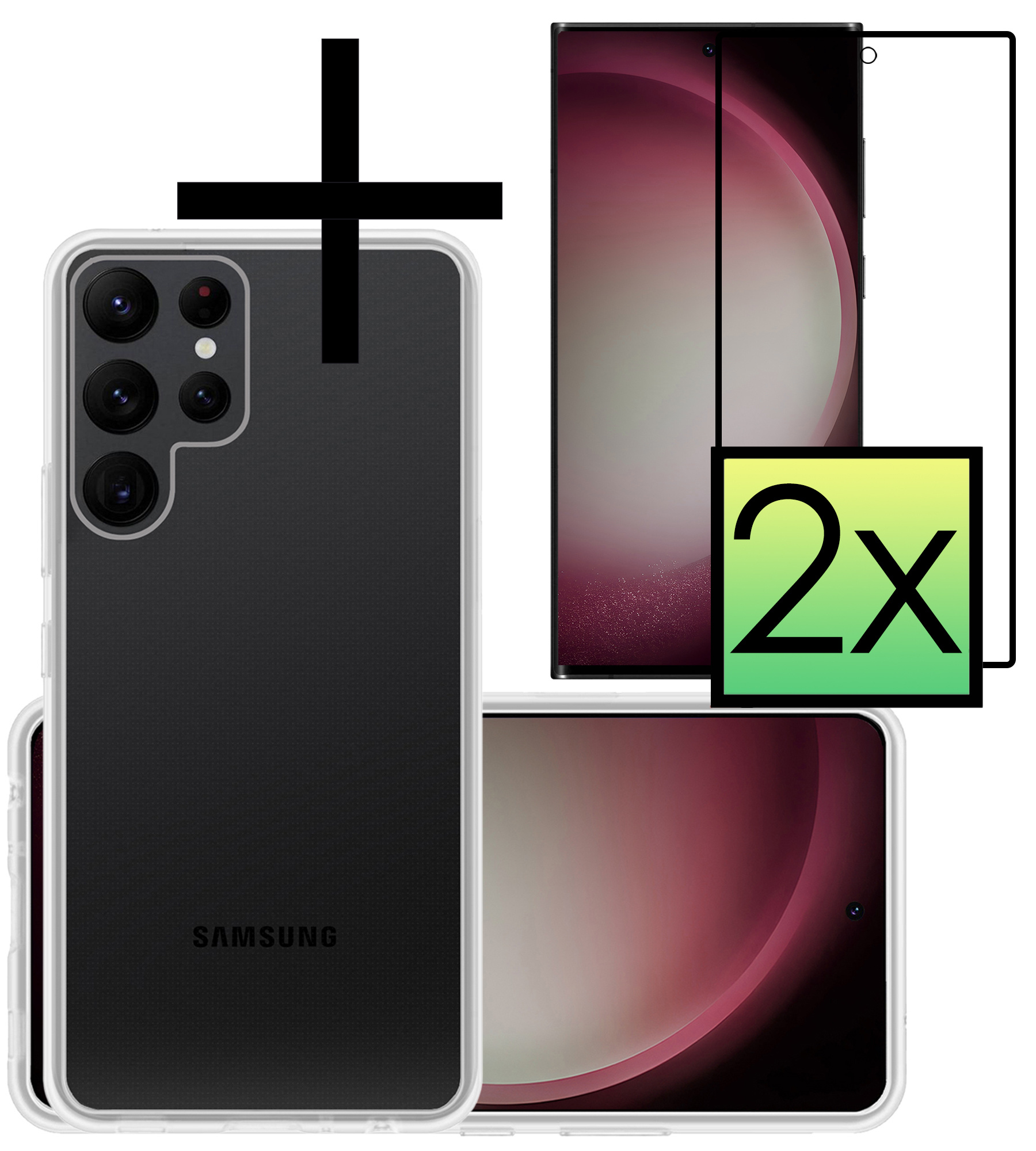 NoXx Hoes Geschikt voor Samsung S23 Ultra Hoesje Cover Siliconen Back Case Hoes Met 2x Screenprotector - Transparant