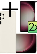 NoXx Hoes Geschikt voor Samsung S23 Ultra Hoesje Cover Siliconen Back Case Hoes Met 2x Screenprotector - Wit
