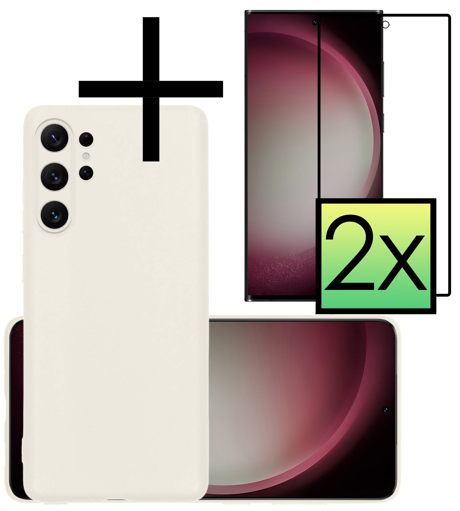 NoXx Hoes Geschikt voor Samsung S23 Ultra Hoesje Cover Siliconen Back Case Hoes Met 2x Screenprotector - Wit
