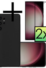 NoXx Hoes Geschikt voor Samsung S23 Ultra Hoesje Cover Siliconen Back Case Hoes Met 2x Screenprotector - Zwart