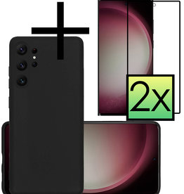 NoXx Samsung Galaxy S23 Ultra Hoesje Siliconen Met 2x Screenprotector - Zwart