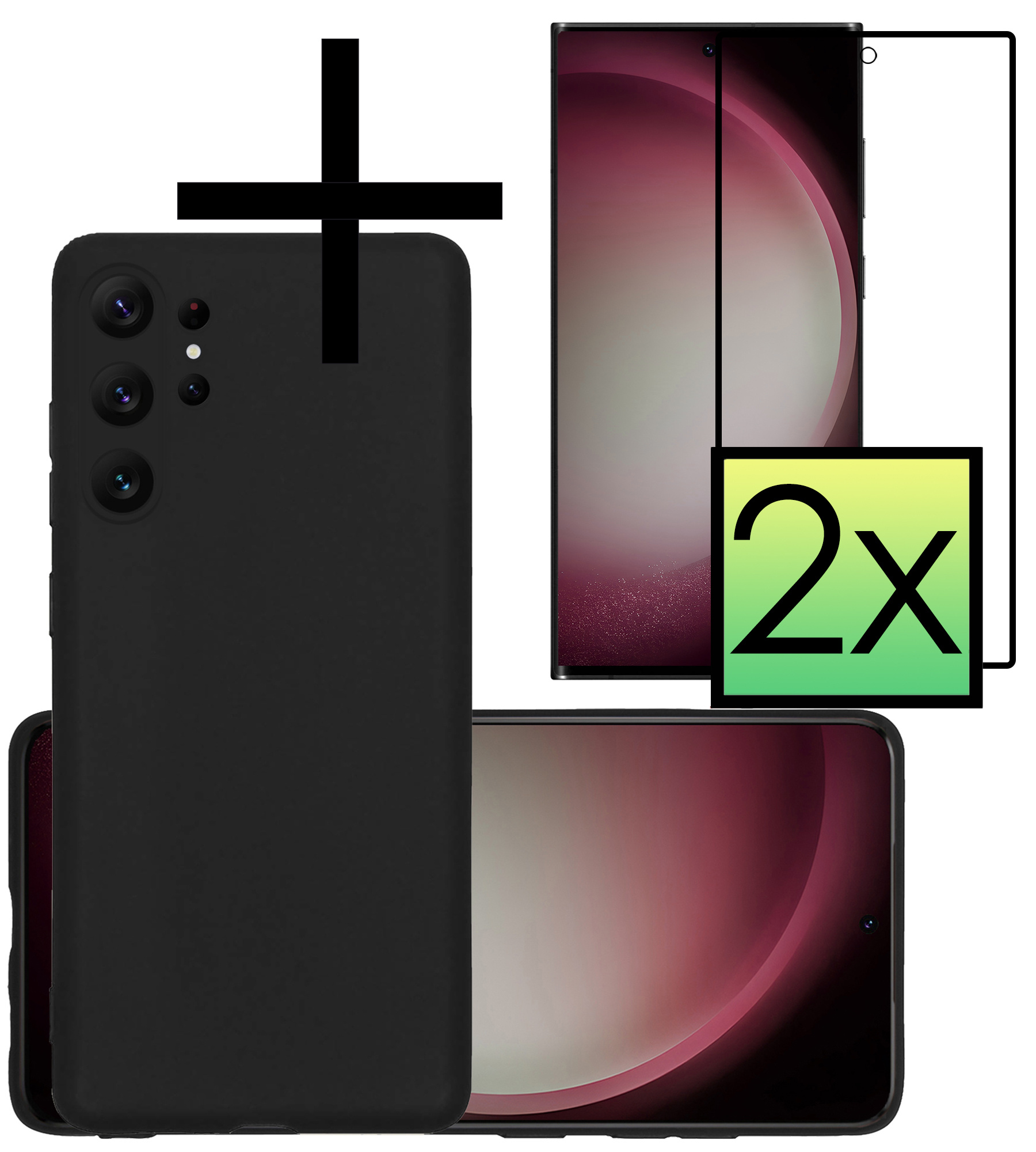 NoXx Hoes Geschikt voor Samsung S23 Ultra Hoesje Cover Siliconen Back Case Hoes Met 2x Screenprotector - Zwart