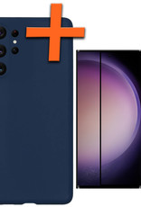 Nomfy Hoesje Geschikt voor Samsung S23 Ultra Hoesje Siliconen Cover Case Met Screenprotector - Hoes Geschikt voor Samsung Galaxy S23 Ultra Hoes Back Case - Donkerblauw