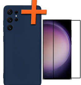 Nomfy Nomfy Samsung Galaxy S23 Ultra Hoesje Siliconen Met Screenprotector - Donkerblauw