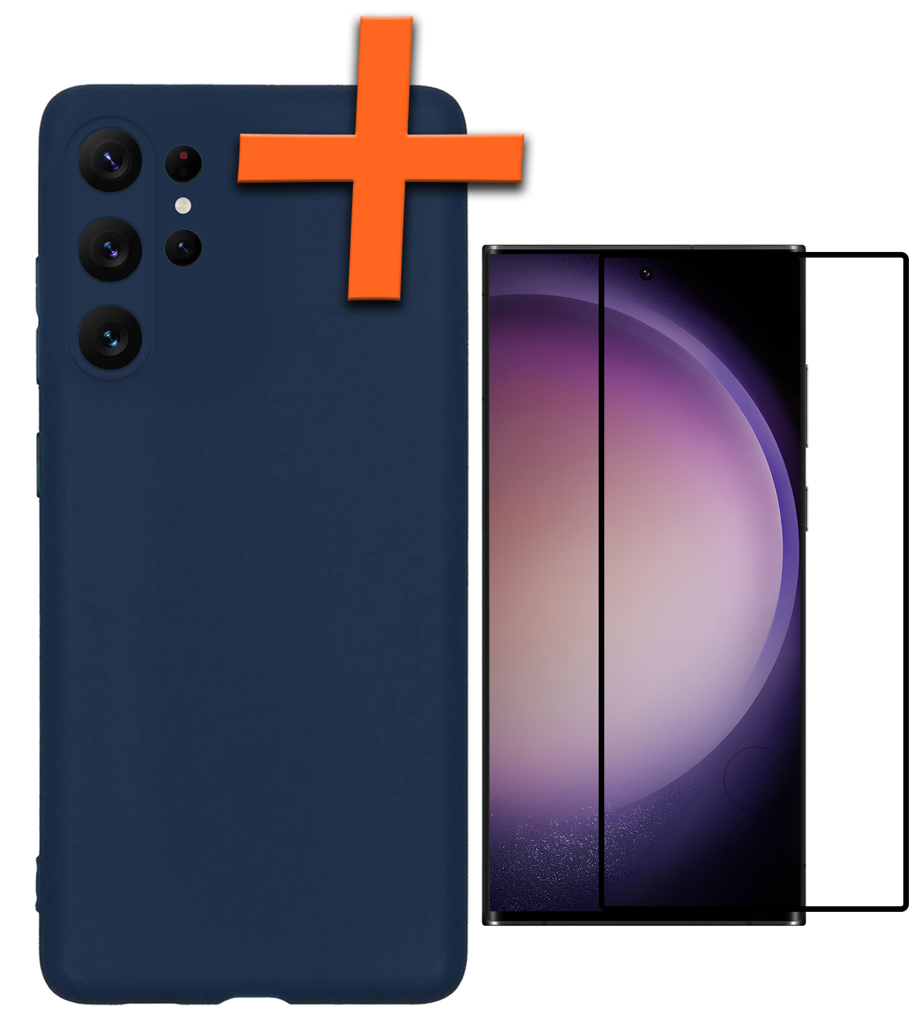 Nomfy Hoesje Geschikt voor Samsung S23 Ultra Hoesje Siliconen Cover Case Met Screenprotector - Hoes Geschikt voor Samsung Galaxy S23 Ultra Hoes Back Case - Donkerblauw