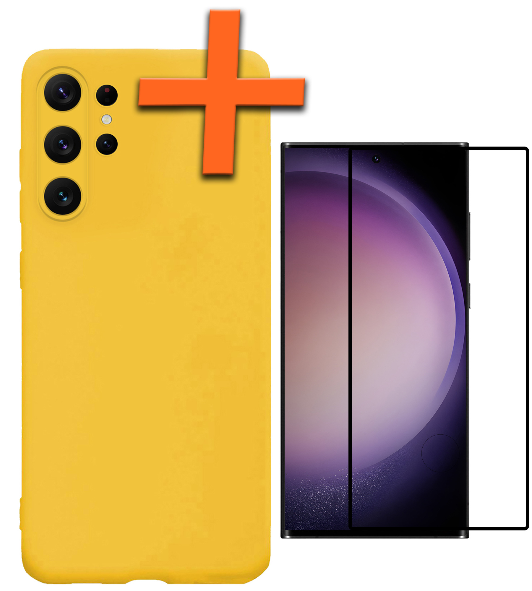 Nomfy Hoesje Geschikt voor Samsung S23 Ultra Hoesje Siliconen Cover Case Met Screenprotector - Hoes Geschikt voor Samsung Galaxy S23 Ultra Hoes Back Case - Geel