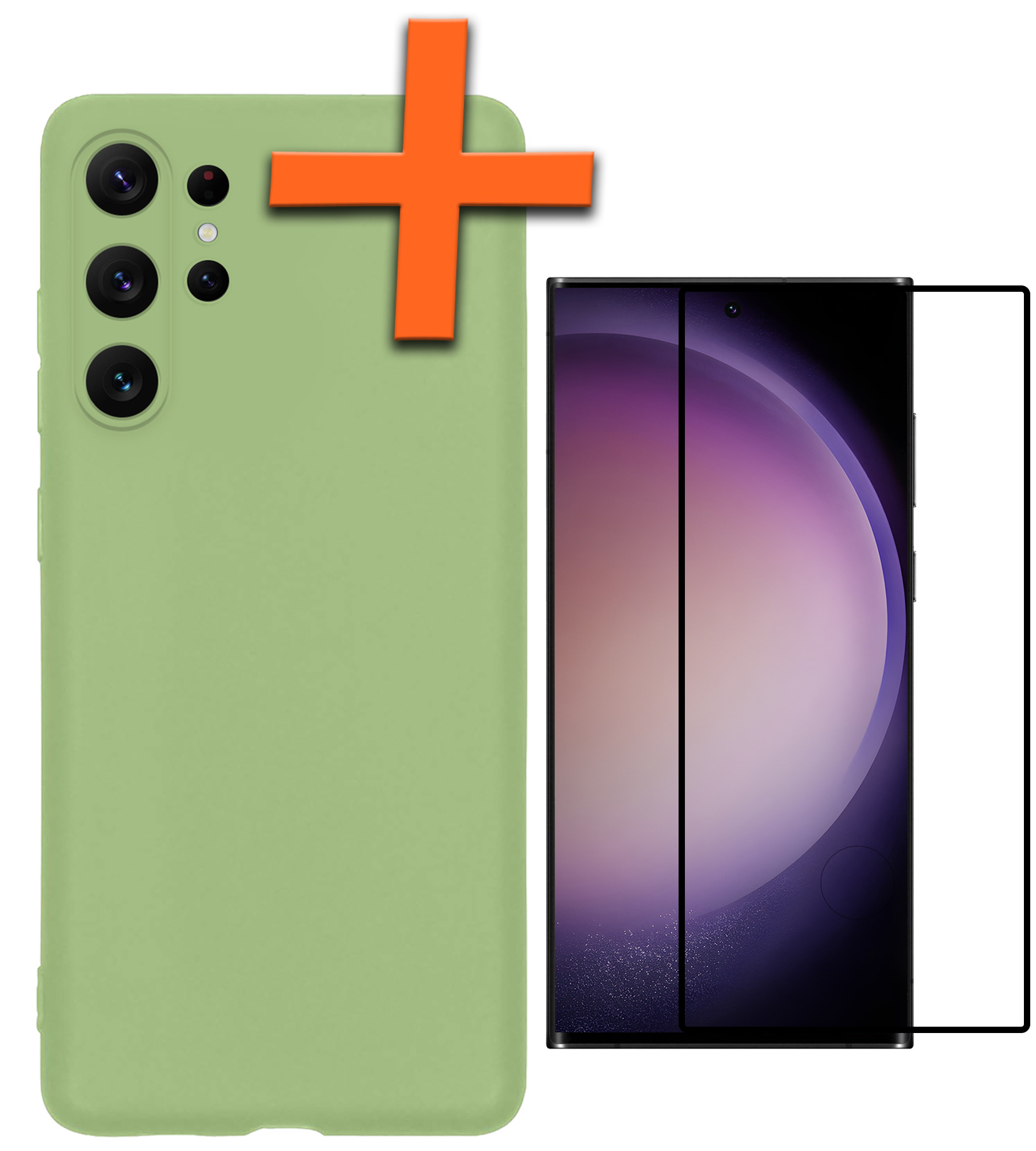 Nomfy Hoesje Geschikt voor Samsung S23 Ultra Hoesje Siliconen Cover Case Met Screenprotector - Hoes Geschikt voor Samsung Galaxy S23 Ultra Hoes Back Case - Groen