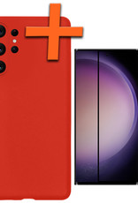 Nomfy Hoesje Geschikt voor Samsung S23 Ultra Hoesje Siliconen Cover Case Met Screenprotector - Hoes Geschikt voor Samsung Galaxy S23 Ultra Hoes Back Case - Rood