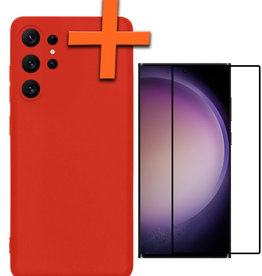 Nomfy Nomfy Samsung Galaxy S23 Ultra Hoesje Siliconen Met Screenprotector - Rood