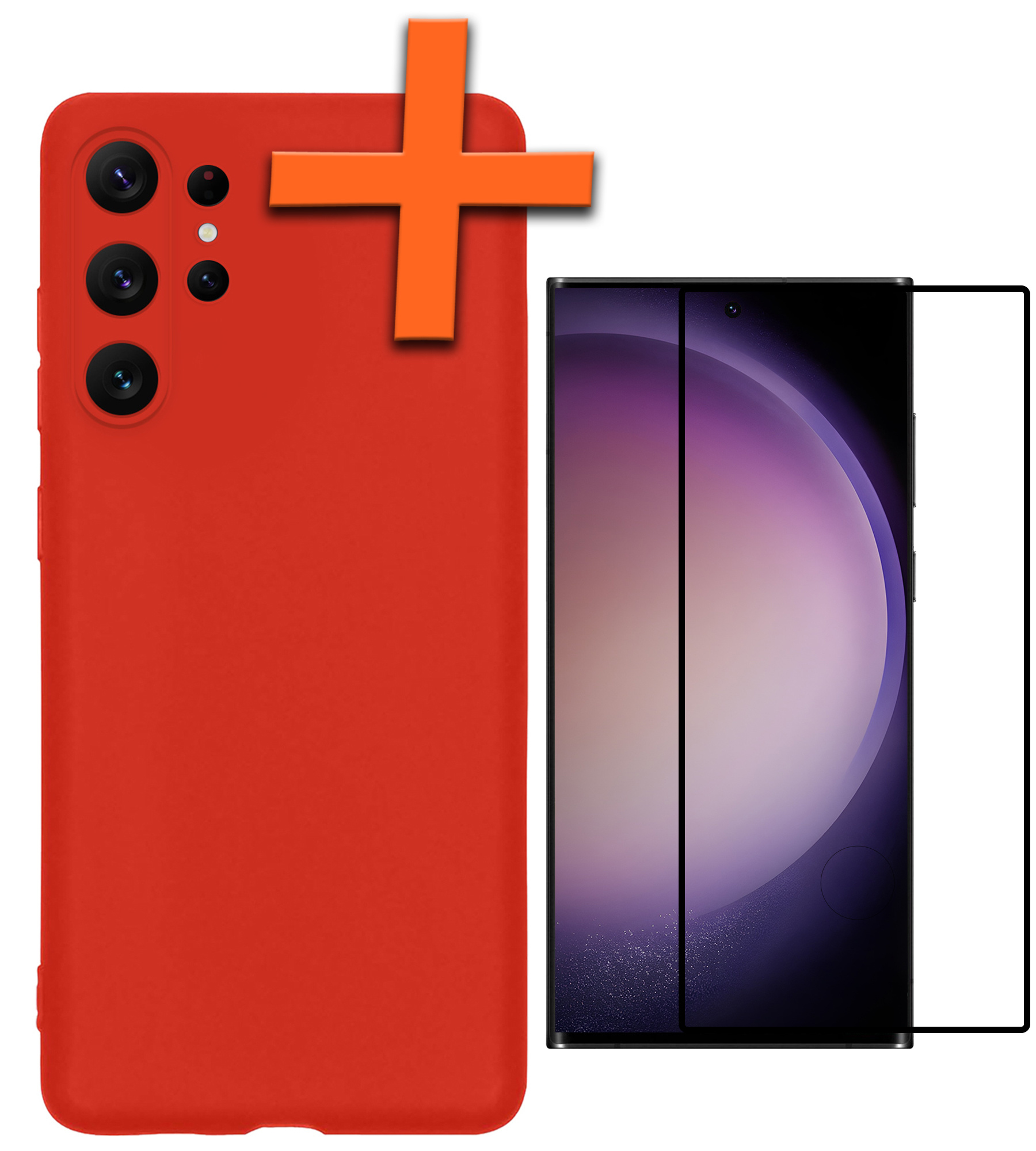 Nomfy Hoesje Geschikt voor Samsung S23 Ultra Hoesje Siliconen Cover Case Met Screenprotector - Hoes Geschikt voor Samsung Galaxy S23 Ultra Hoes Back Case - Rood