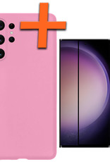 Nomfy Hoesje Geschikt voor Samsung S23 Ultra Hoesje Siliconen Cover Case Met Screenprotector - Hoes Geschikt voor Samsung Galaxy S23 Ultra Hoes Back Case - Lichtroze