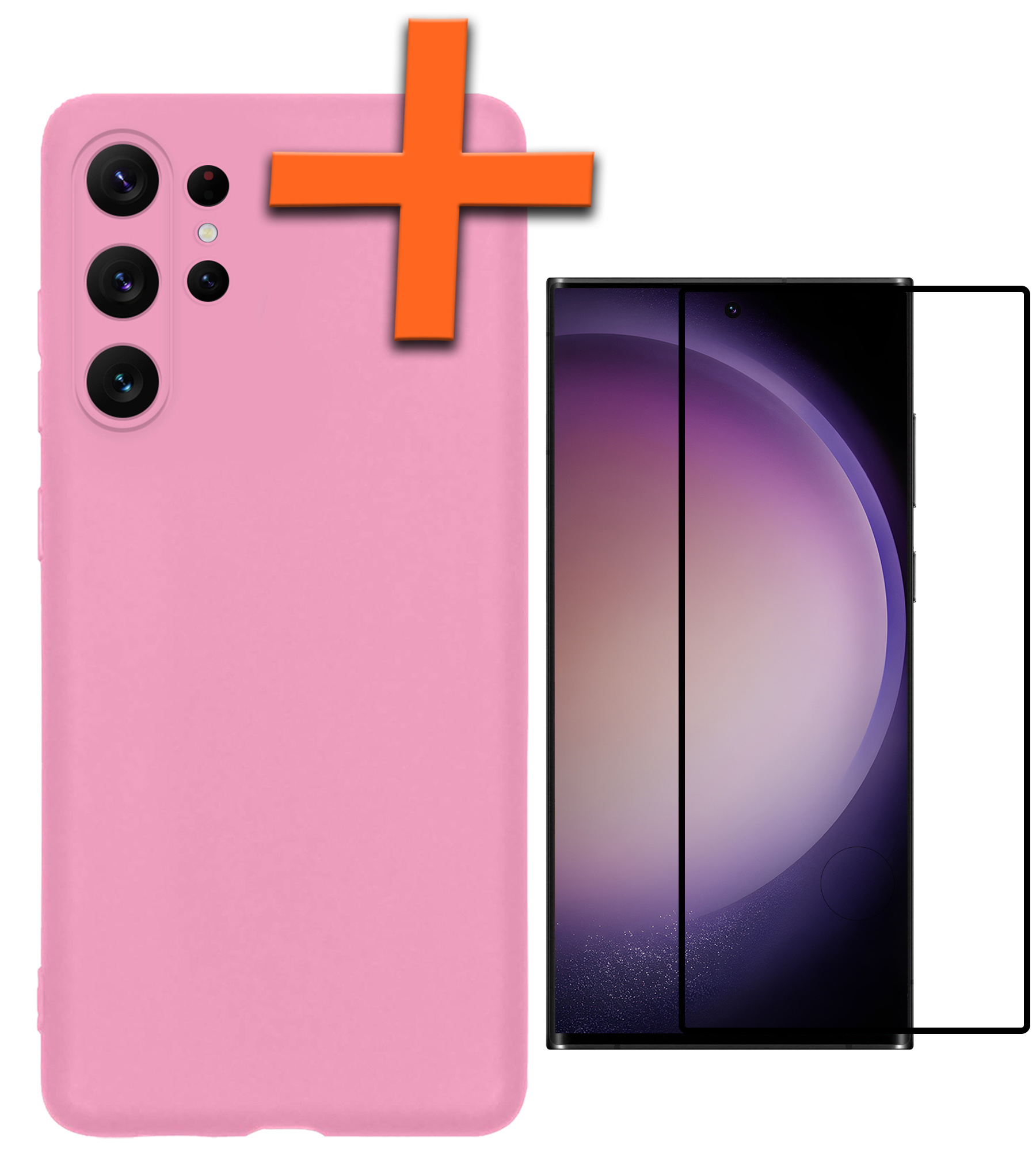 Nomfy Hoesje Geschikt voor Samsung S23 Ultra Hoesje Siliconen Cover Case Met Screenprotector - Hoes Geschikt voor Samsung Galaxy S23 Ultra Hoes Back Case - Lichtroze