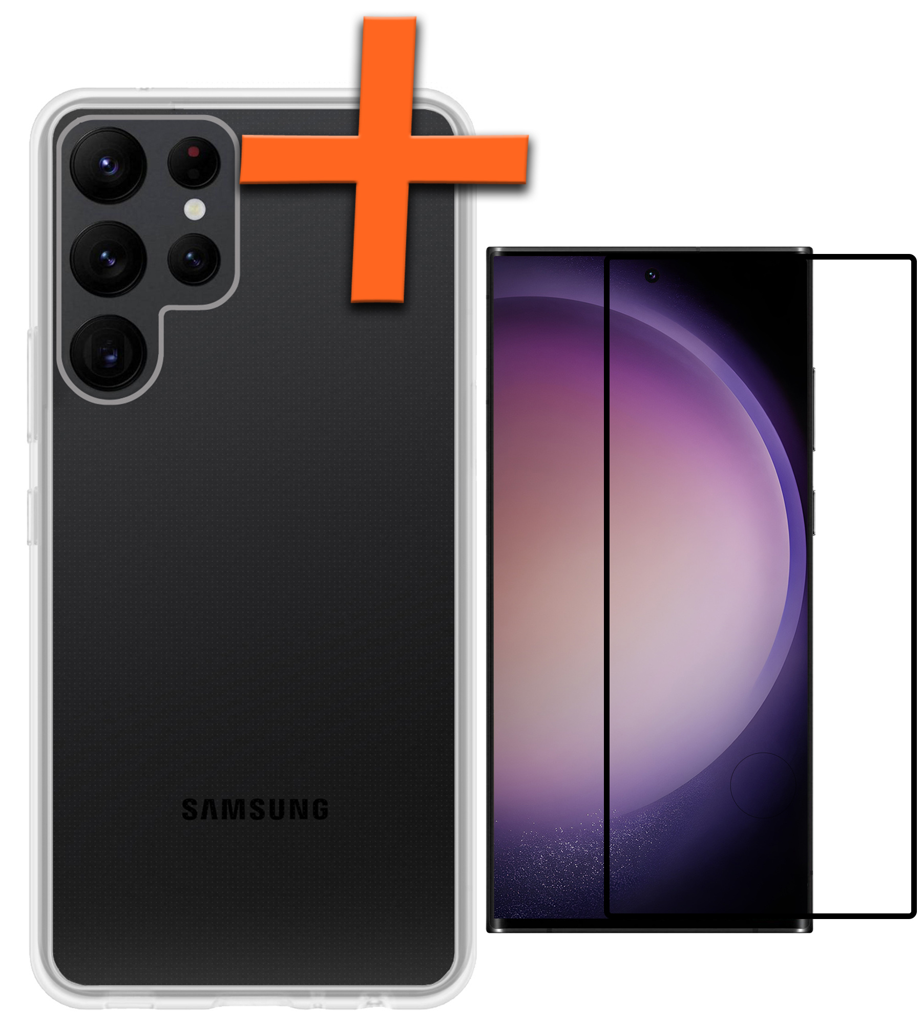 Nomfy Hoesje Geschikt voor Samsung S23 Ultra Hoesje Siliconen Cover Case Met Screenprotector - Hoes Geschikt voor Samsung Galaxy S23 Ultra Hoes Back Case - Transparant