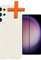 Nomfy Hoesje Geschikt voor Samsung S23 Ultra Hoesje Siliconen Cover Case Met Screenprotector - Hoes Geschikt voor Samsung Galaxy S23 Ultra Hoes Back Case - Wit