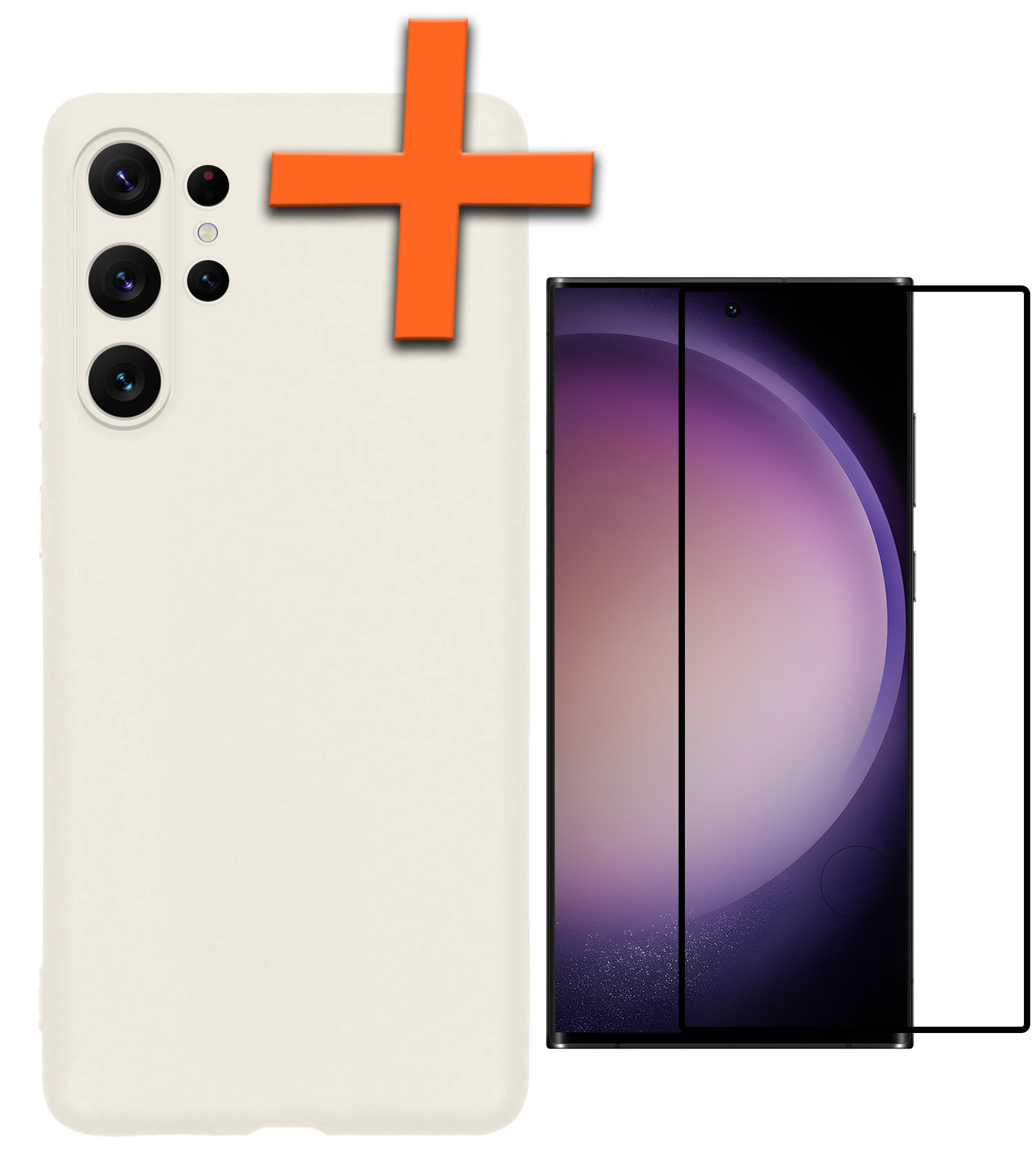 Nomfy Hoesje Geschikt voor Samsung S23 Ultra Hoesje Siliconen Cover Case Met Screenprotector - Hoes Geschikt voor Samsung Galaxy S23 Ultra Hoes Back Case - Wit