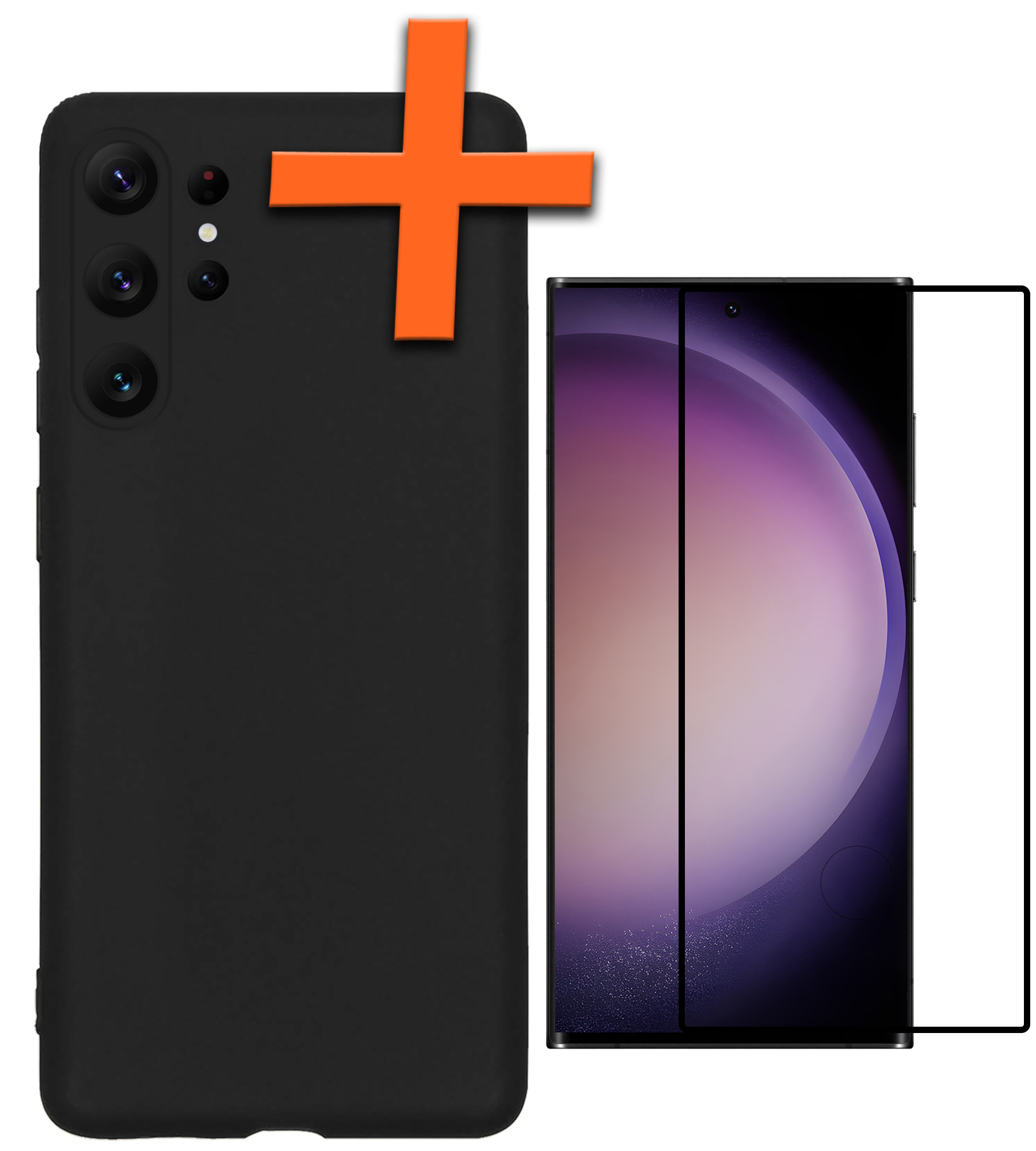 Nomfy Hoesje Geschikt voor Samsung S23 Ultra Hoesje Siliconen Cover Case Met Screenprotector - Hoes Geschikt voor Samsung Galaxy S23 Ultra Hoes Back Case - Zwart