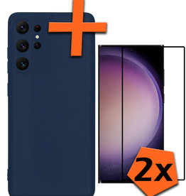 Nomfy Nomfy Samsung Galaxy S23 Ultra Hoesje Siliconen Met 2x Screenprotector - Donkerblauw
