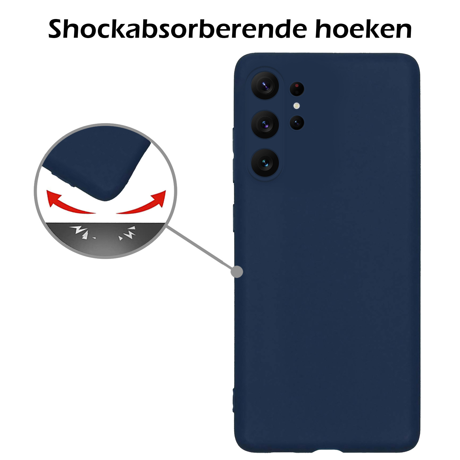 Nomfy Hoesje Geschikt voor Samsung S23 Ultra Hoesje Siliconen Cover Case Met 2x Screenprotector - Hoes Geschikt voor Samsung Galaxy S23 Ultra Hoes Back Case - Donkerblauw