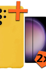 Nomfy Hoesje Geschikt voor Samsung S23 Ultra Hoesje Siliconen Cover Case Met 2x Screenprotector - Hoes Geschikt voor Samsung Galaxy S23 Ultra Hoes Back Case - Geel