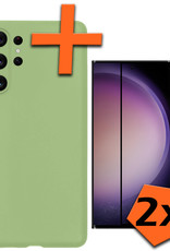 Nomfy Hoesje Geschikt voor Samsung S23 Ultra Hoesje Siliconen Cover Case Met 2x Screenprotector - Hoes Geschikt voor Samsung Galaxy S23 Ultra Hoes Back Case - Groen